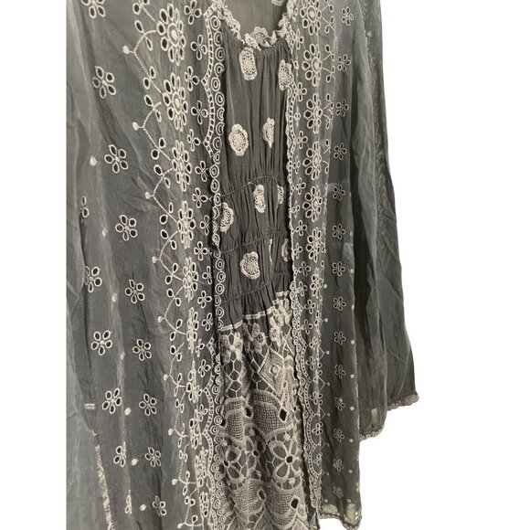 Johnny Was Black Embroidered Eyelet Tunic Dress S Boho Hippie Festival - Picture 4 of 6